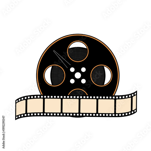 Film reel and blank film strip cinema concept isolated
