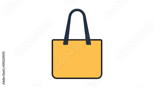 Yellow Tote Bag Vector Icon Illustration with Editable Stroke. Modern Flat Design of a Fabric Shopping Bag or Eco-Friendly Reusable Grocery Bag for Retail, Fashion, and Sustainable Lifestyle.