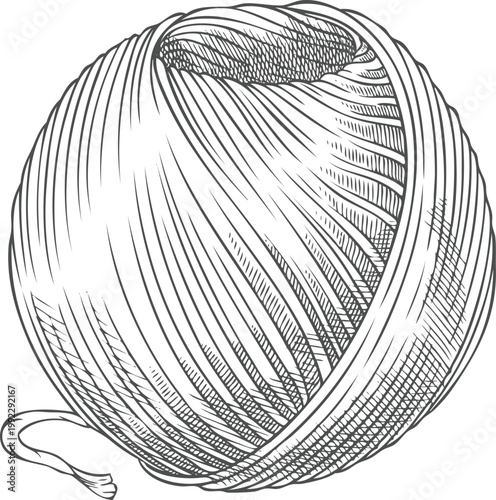 Skein of thread, Linen rope roll sketch icon, natural tangle hand drawn engraved vector illustration, jute cord