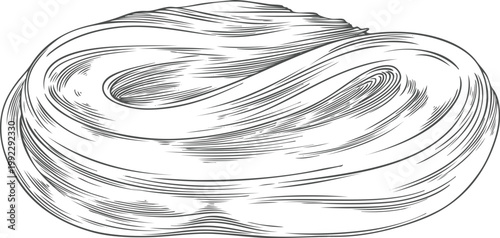 Monochrome sketch of a skein of flax fiber, hand-drawn.