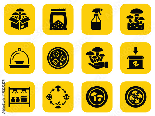 Mushroom Cultivation Icons Set.