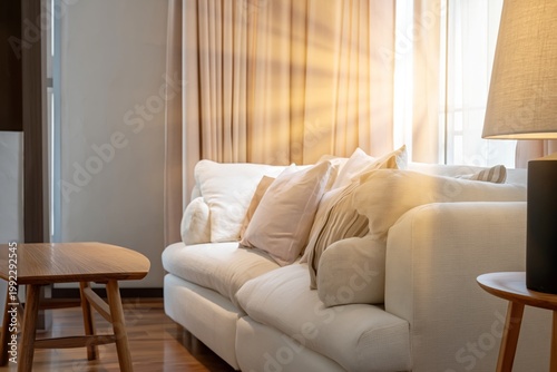 Cozy Living Room With White Sofa and Natural Light During Daytime