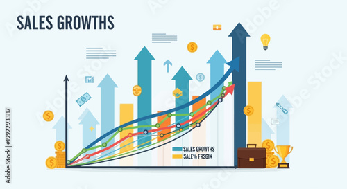 Business Growth Chart with Arrows.