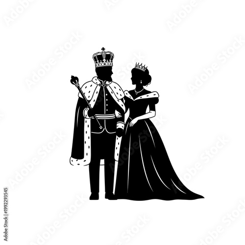 Royal couple, king and queen, monarchs, royalty, black silhouette, vector illustration isolated on White Background vector eps silhouette