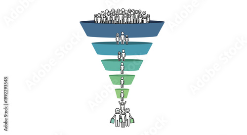 People in a funnel shaped formation.
