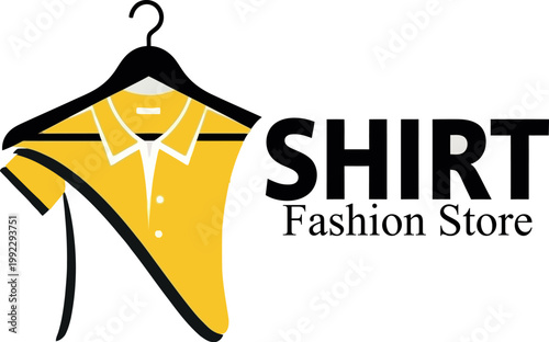 Yellow shirt on a hanger with fashion store logo vector graphic