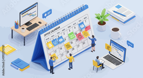 People interacting with large calendar.