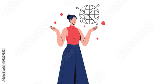 Woman juggling, businesswoman balancing, office skills, flat design
