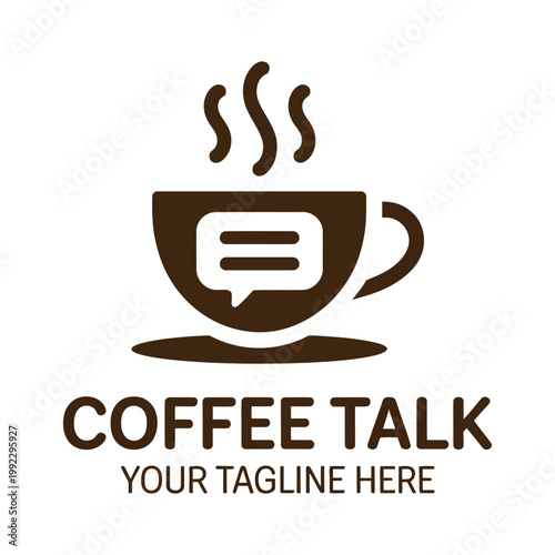 Coffee talk logo design, modern vector template featuring coffee cup and chat bubble concept for café branding, social gathering themes, conversation spaces, and beverage shop identity