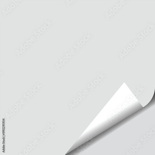 Blank white paper background with curled bottom right corner and realistic shadow