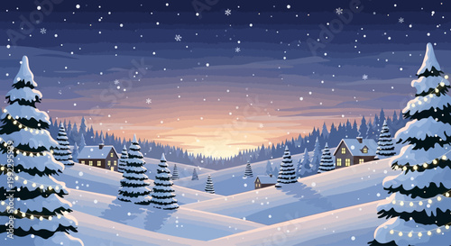 Snow covered pine trees in winter.