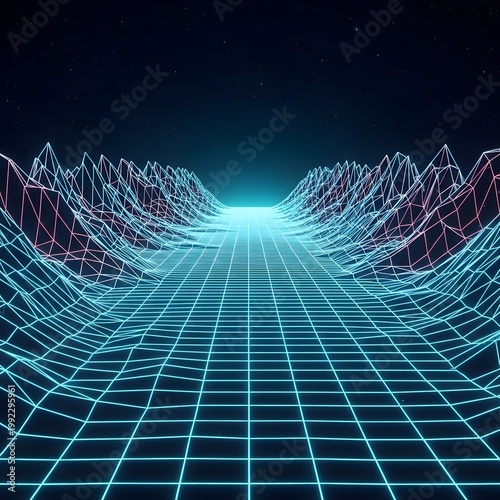 Tableau sur toile Cyberpunk digital highway a futuristic neon grid and cityscape tunnel