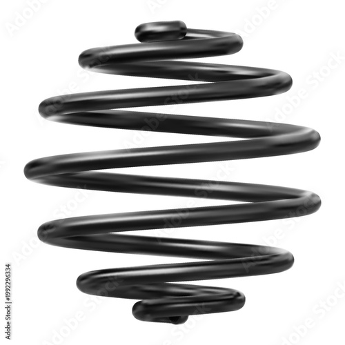 Realistic, black metal spiral spring, round shape, icon.