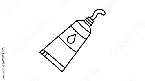 Minimalist Oil Paint Tube Vector Icon with Editable Stroke. A clean black line illustration of a squeezed tube with a drop symbol, perfect for art, hobby, and creative design projects on white.