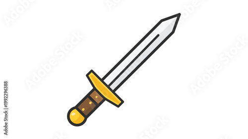 Medieval Sword Flat Vector Icon with Editable Stroke. A clean, modern illustration of a knight's weapon, perfect for gaming, fantasy themes, and historical designs. Scalable and customizable SVG.