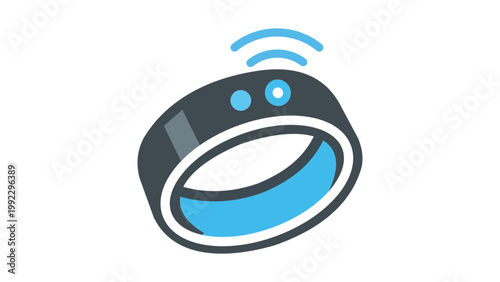 Smart Ring Vector Icon: A Modern Flat Illustration of a Wearable Tracking Device with Signal Waves, Perfect for Technology, Health Monitoring, and IoT Concepts on a Clean White Background Graphic.