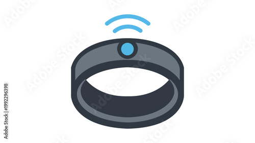 Smart Ring Vector Icon Illustration: A Modern Flat Design of a Wearable Tracking Device with a Blue Signal Sensor on a Gray Band, Isolated on White for Technology, Health, and Fitness App Design.