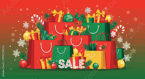 Colorful Christmas shopping bags sale.