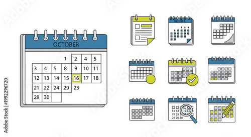 Multiple calendar icons on white background.