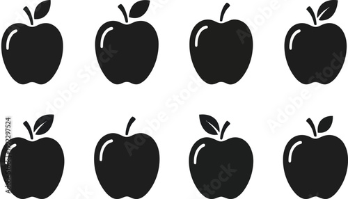 A set of black apple silhouettes on transparent background