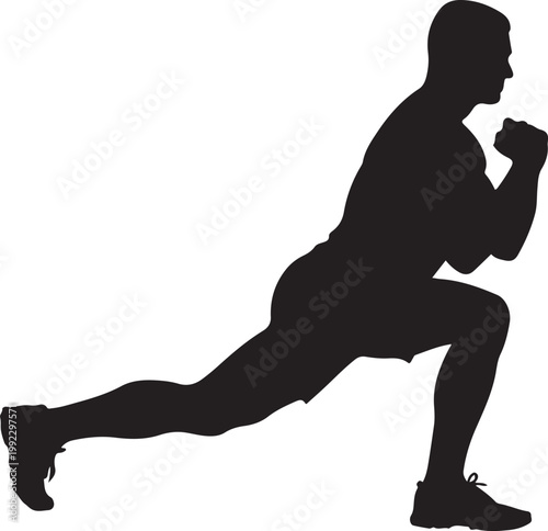 Man Performing Fitness Lunge Exercise Silhouette Vector Illustration – Male Athlete Training Leg Muscles, Bodyweight Workout, Strength Training, Sport and Wellness Concept