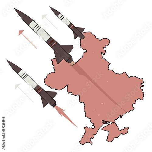 A vector graphic illustration of missiles flying over a map