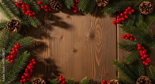 Christmas frame with fir and pine cones