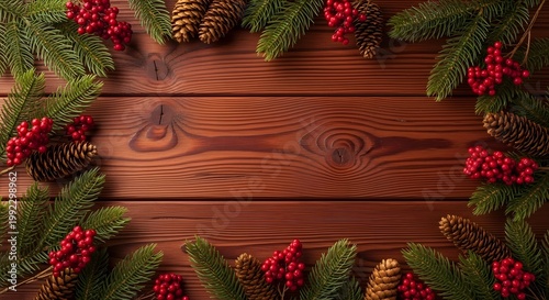 Rustic christmas frame with pine cones