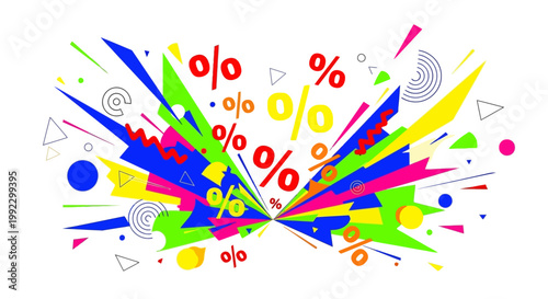 Colorful percent signs and shapes.