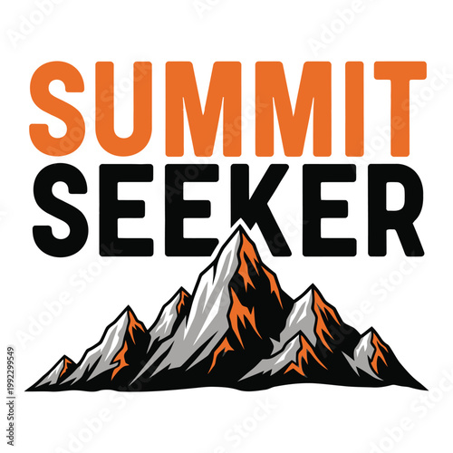 Summit seeker logo with mountain illustration and bold text design