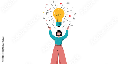 Creative idea, inspiration concept, lightbulb moment, vector illustration, colorful, business innovation