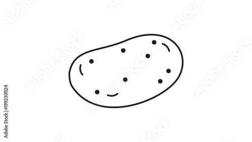 Minimalist Potato Vector Icon with Editable Stroke: A Hand-Drawn Black Line Illustration of a Lumpy Oval Vegetable, Perfect for Food Menus and Healthy Eating Designs on a White Background.