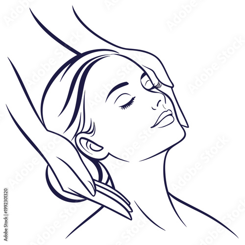 Vector illustration of a woman receiving a head massage or spa treatment with wellness relaxation treatment