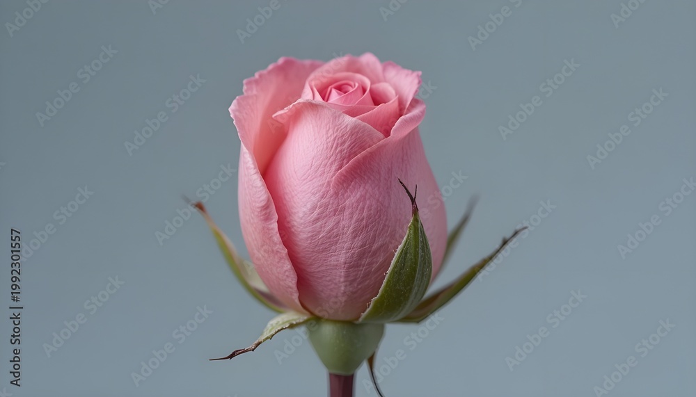 Fototapeta premium Soft Pink Rose Flower in Bloom Close Up Elegant Floral Beauty with Delicate Petals Isolated on Neutral Background Natural Romantic Symbol Perfect for Love Theme Decoration and Botanical Design
