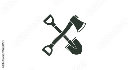 Black shovel and axe crossed tools.