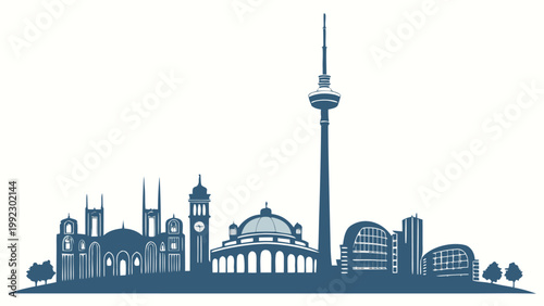 Vector illustration of an urban city skyline silhouette with architecture building silhouette landscape