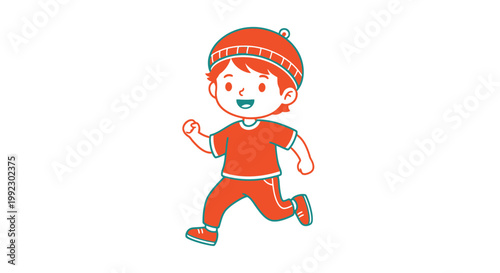 Cartoon child running with red hat.