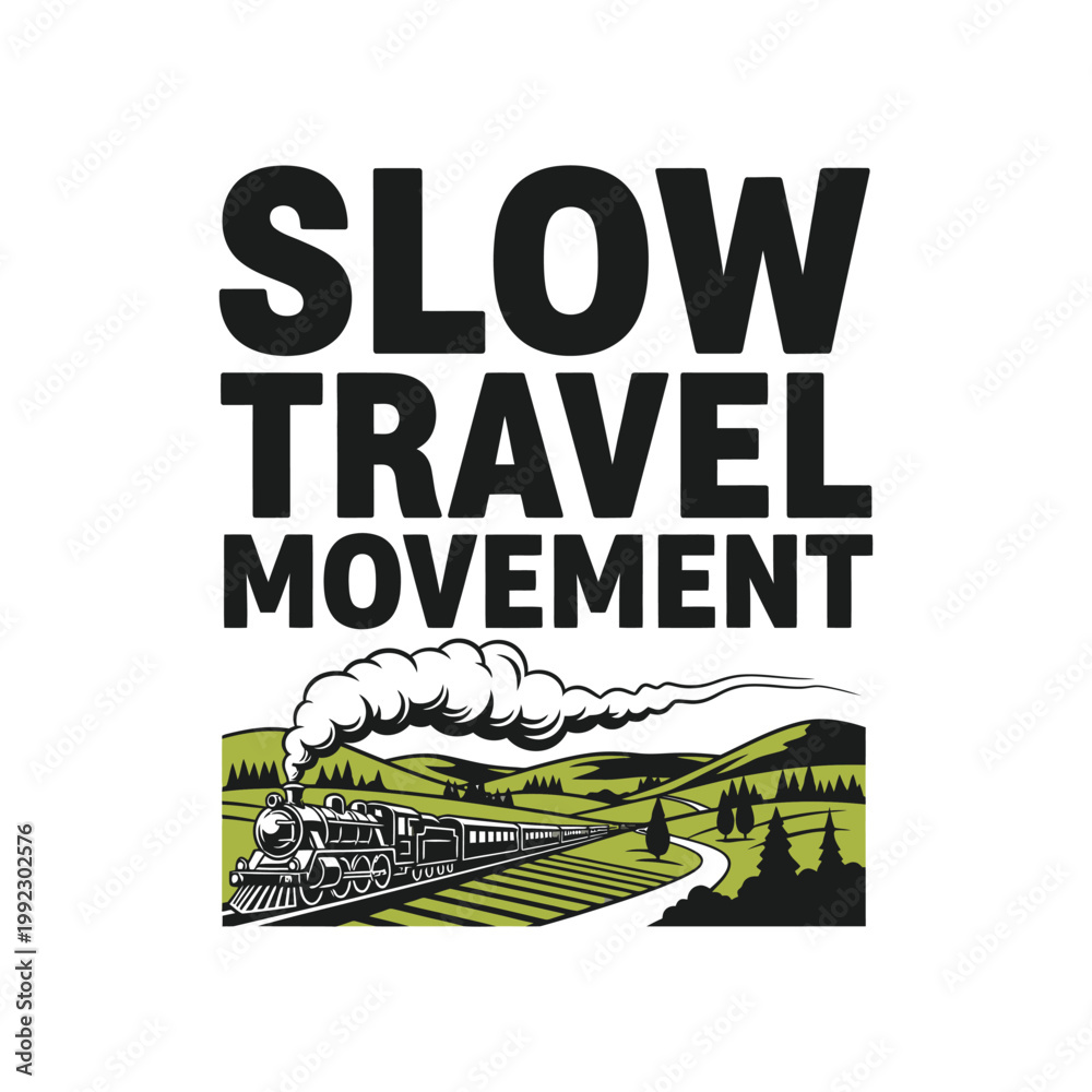 Obraz premium Slow travel movement concept with a scenic train in the countryside design