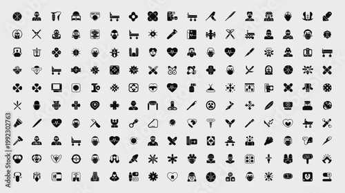 Set of 200 Black Vector Medieval Fantasy Game Icons