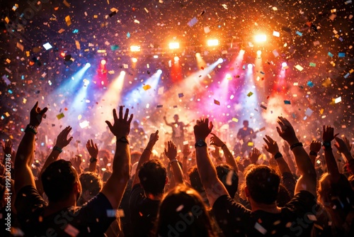 Excited Crowd Celebrating and Watching a Live Music Concert Event