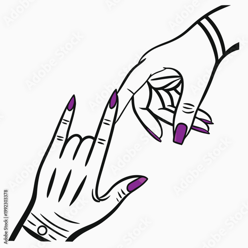 Vector illustration of hands making a rock and roll sign with manicure interaction illustration expression