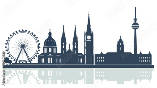 Vector illustration of european city skyline landmark silhouette with silhouette landmark architecture
