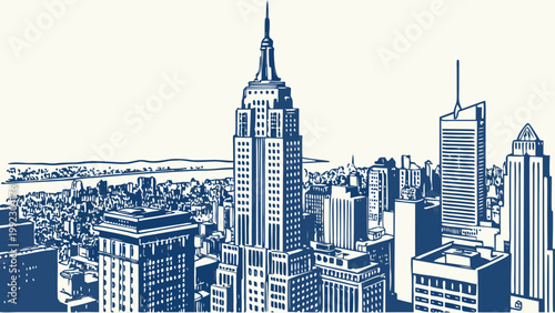 Vector illustration of new york city skyscraper skyline with skyscraper architecture building metropolitan