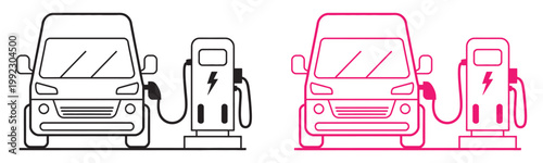 Electric vehicle charging station illustration, car vector, EV charging concept, sustainable transport energy system, modern clean flat design