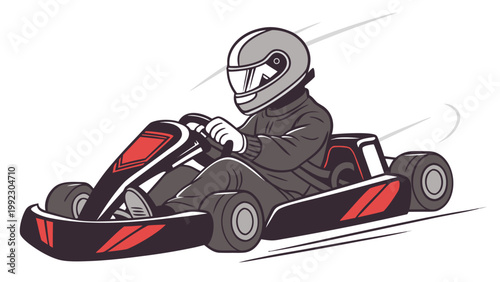 Vector illustration of a person driving a racing go-kart with motorsport competition performance adventure