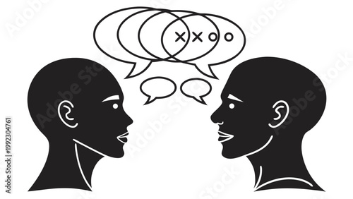 Vector illustration of two people talking with speech bubbles communication conversation discussion