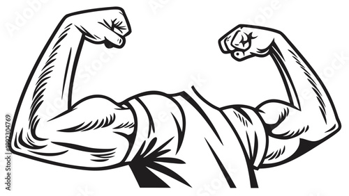 Vector illustration of a muscular person flexing arms to show biceps with muscular bodybuilder strength