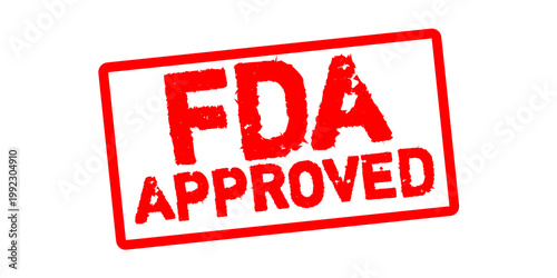 FDA Approved Stamp Badge – Red Grunge Rubber Seal for Food Safety Certification, Drug Compliance, Quality Assurance and Official Regulatory Approval