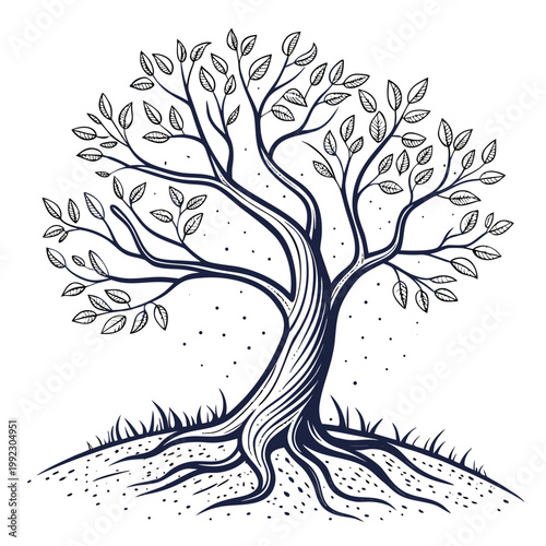Vector illustration of a majestic stylized tree with branches environment landscape illustration botanical