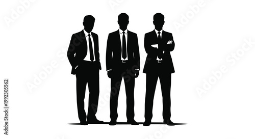 Three men in suits standing together in a professional pose against a white background.